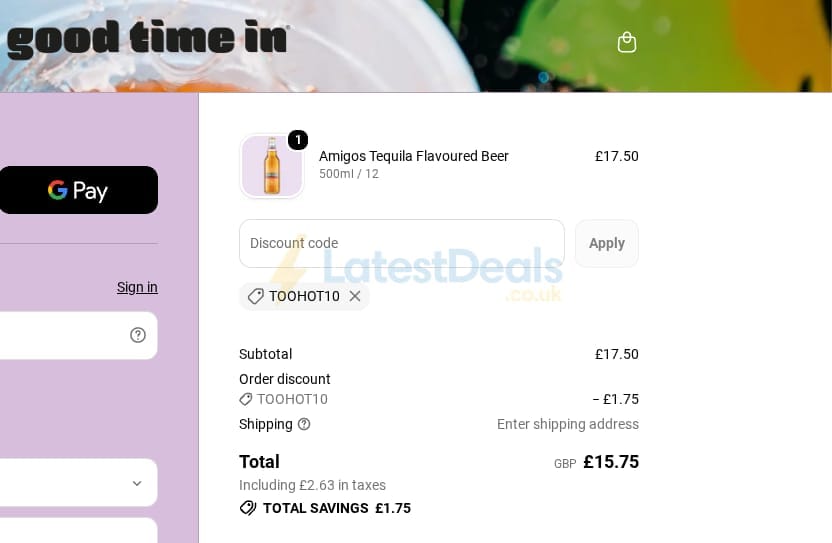 Screenshot of the Goodtimein discount code working