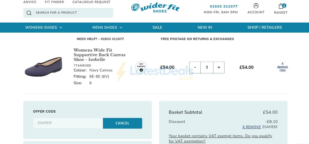 Screenshot of the Wider Fit Shoes discount code working