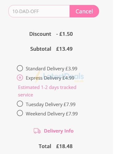 Screenshot of the Personalised Gifts Shop discount code working