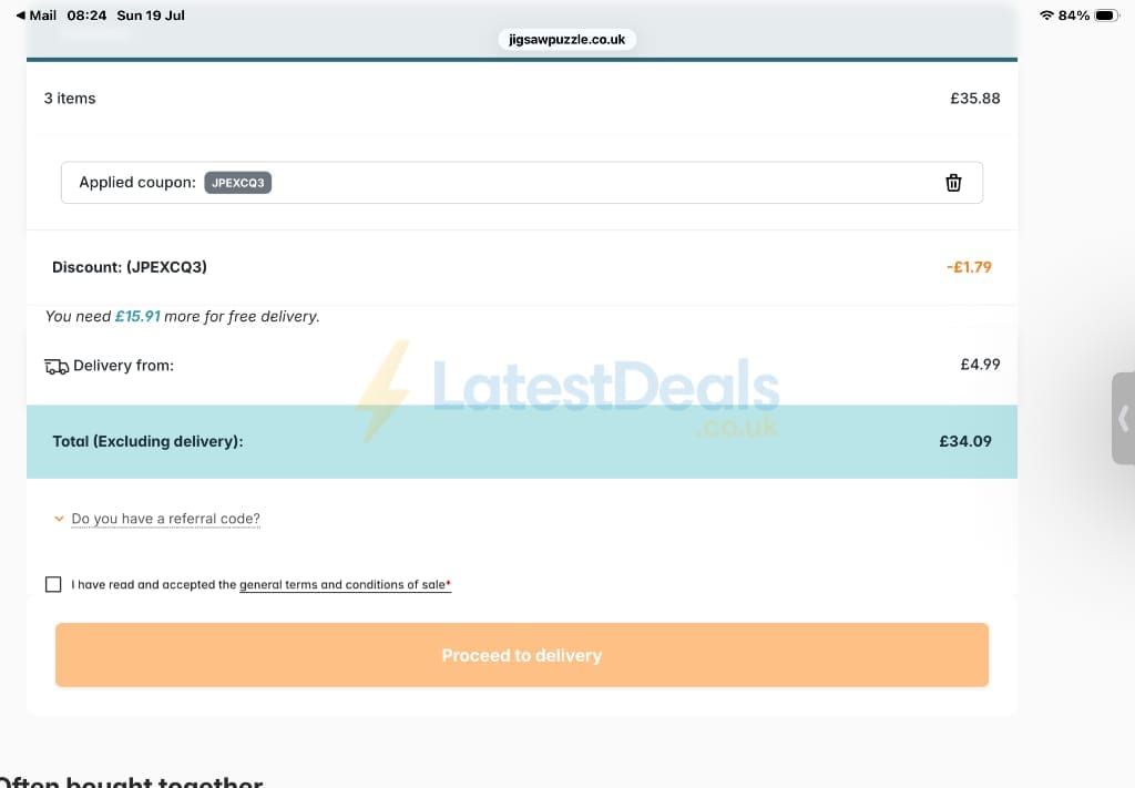 Screenshot of the Jigsaw Puzzle discount code working