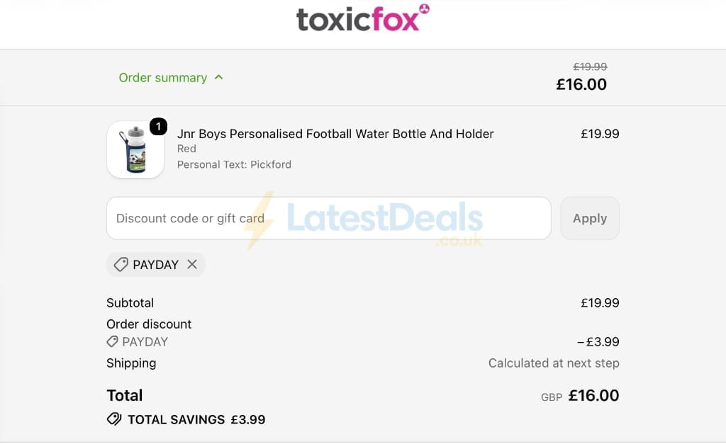Screenshot of the Toxicfox discount code working