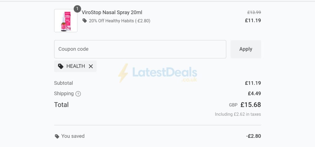 Screenshot of the StressNoMore discount code working