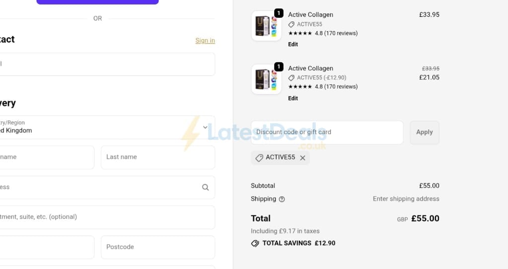 Screenshot of the U Perform discount code working