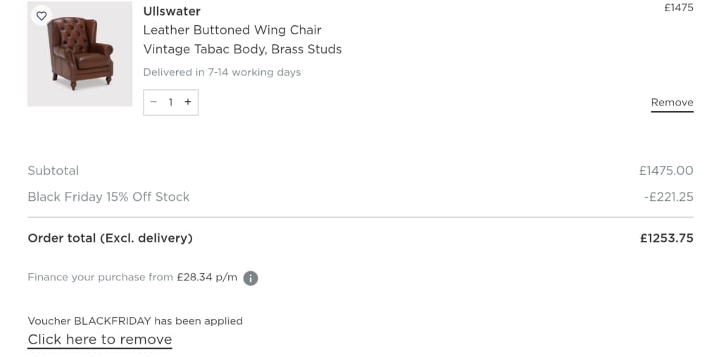 Screenshot of the Barker and Stonehouse discount code working