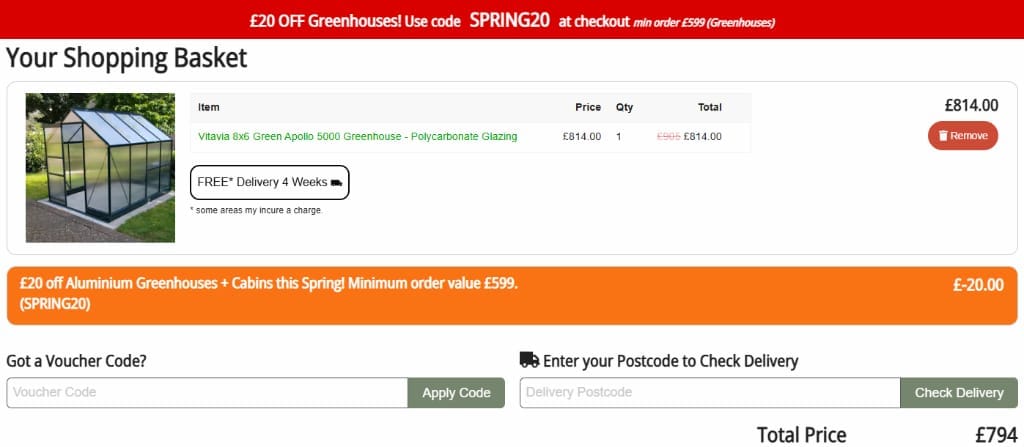 Screenshot of the Greenhouse Stores discount code working