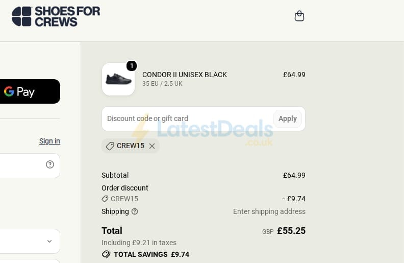 Screenshot of the Shoes For Crews discount code working