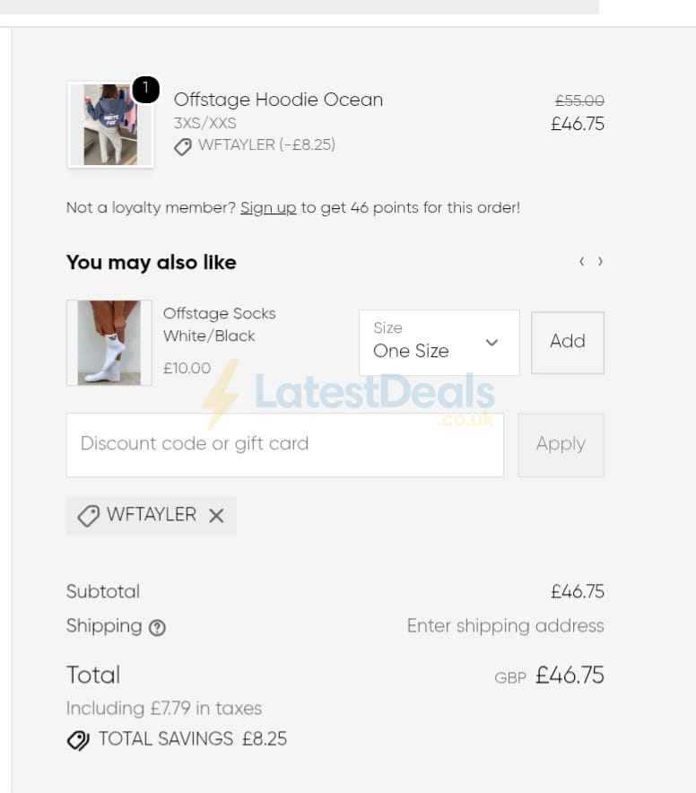Screenshot of the White Fox discount code working