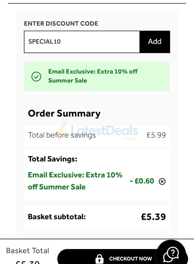 Screenshot of the No7 Beauty discount code working