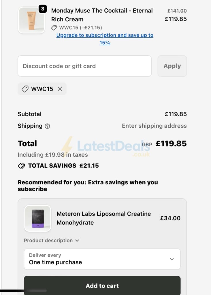 Screenshot of the W-Wellness discount code working