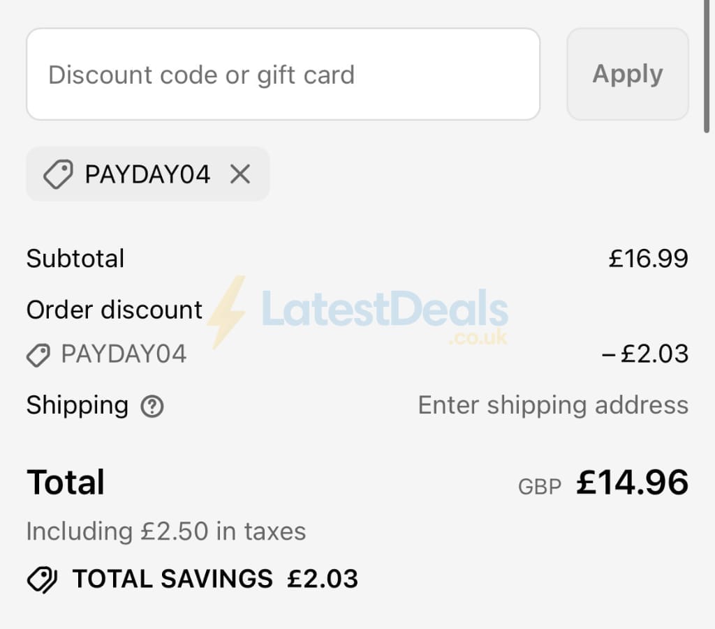 Screenshot of the Sosweetshop discount code working