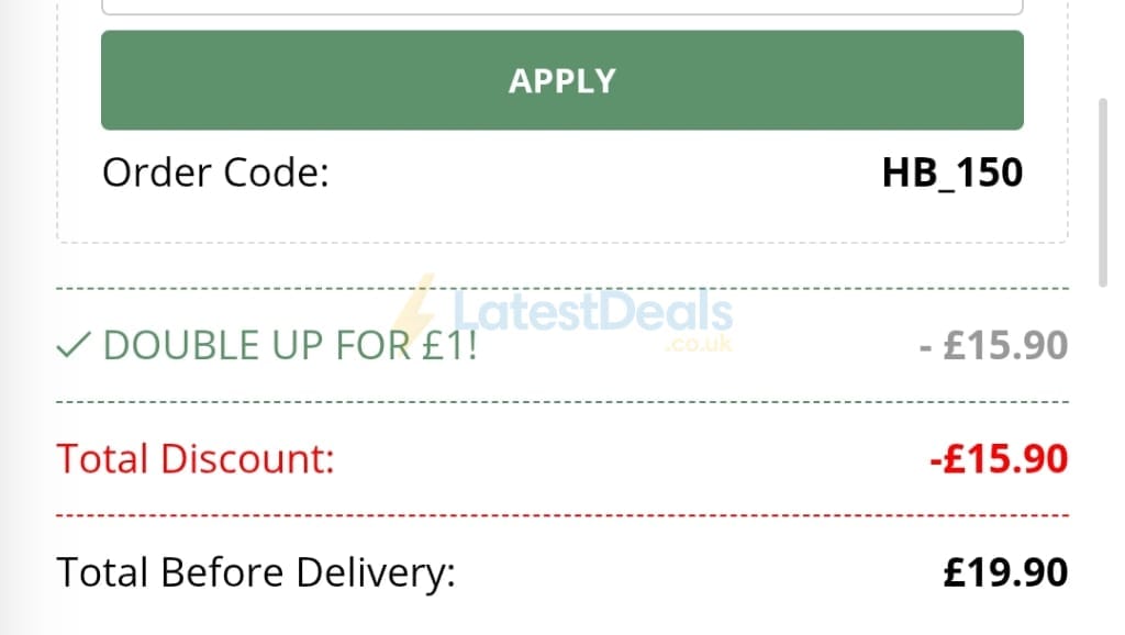 Screenshot of the Happy Beaks discount code working