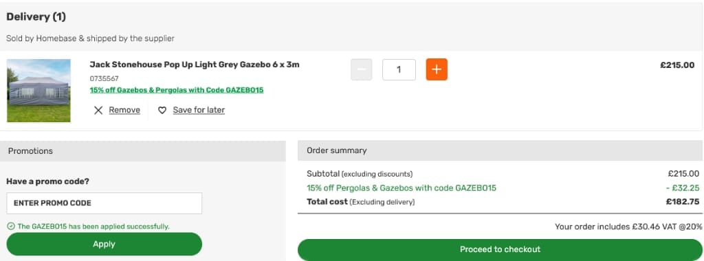 Screenshot of the Homebase discount code working