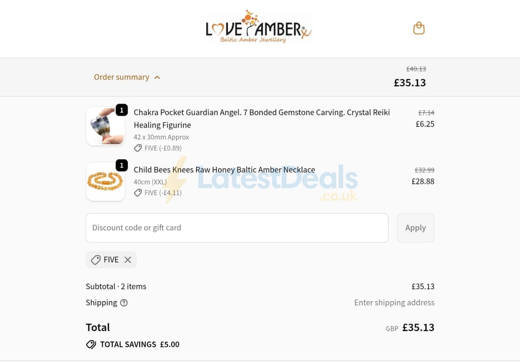 Screenshot of the Love Amber X discount code working