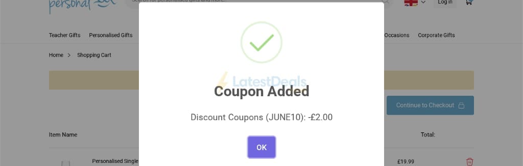 Screenshot of the Keep It Personal discount code working