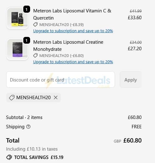 Screenshot of the W-Wellness discount code working