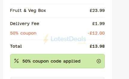 Screenshot of the Oddbox discount code working