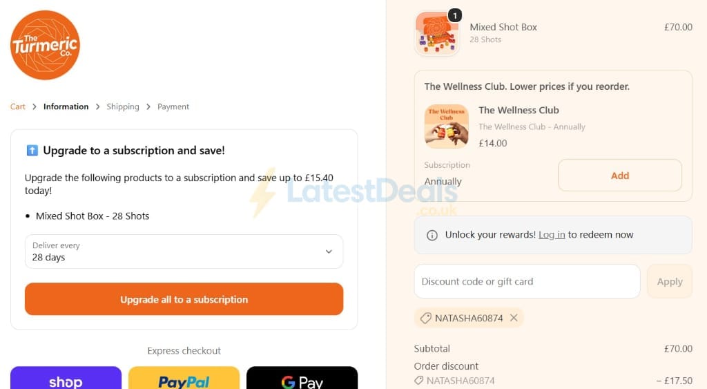 Screenshot of the Theturmeric discount code working