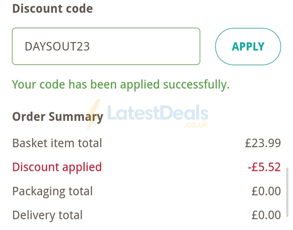 Screenshot of the Buyagift discount code working
