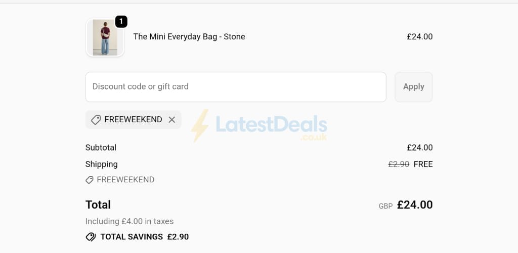 Screenshot of the Hari And The Gang discount code working
