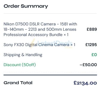 Screenshot of the SLRHut discount code working