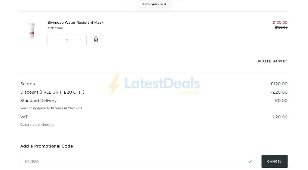 Screenshot of the Philip Kingsley discount code working