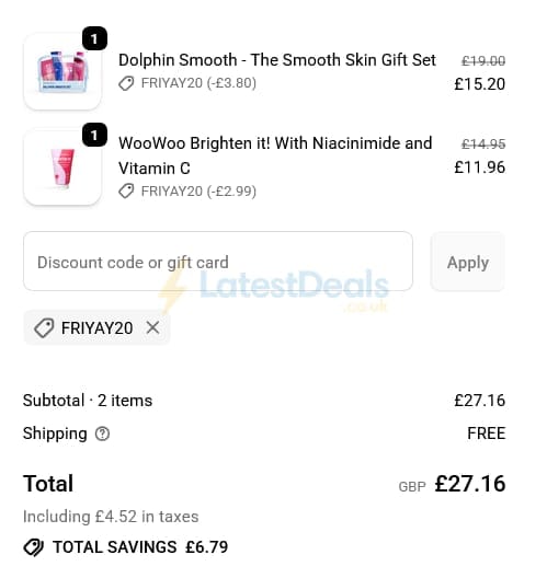 Screenshot of the WooWoo discount code working