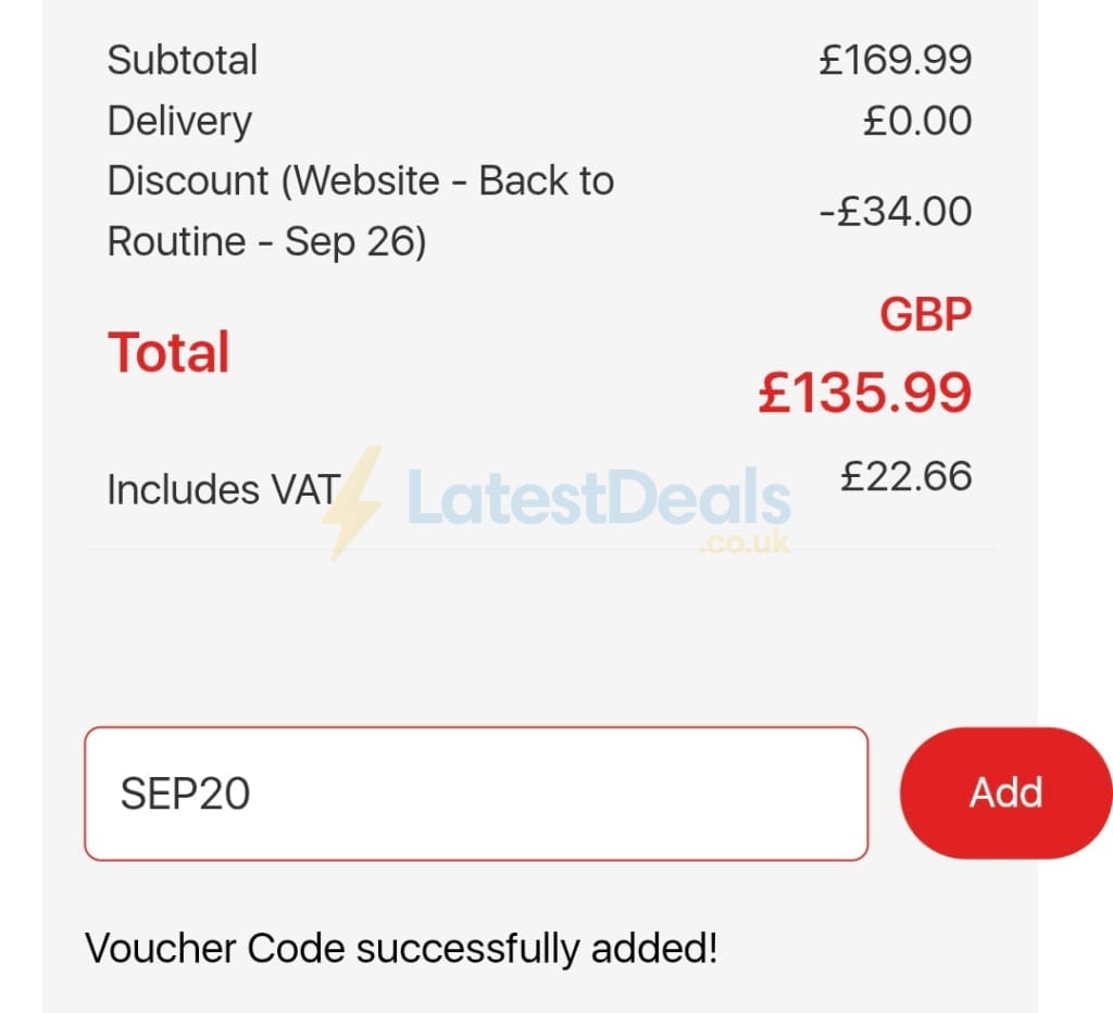 Screenshot of the Swan discount code working