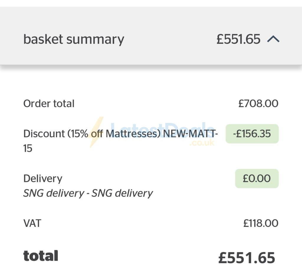 Screenshot of the Silentnight discount code working