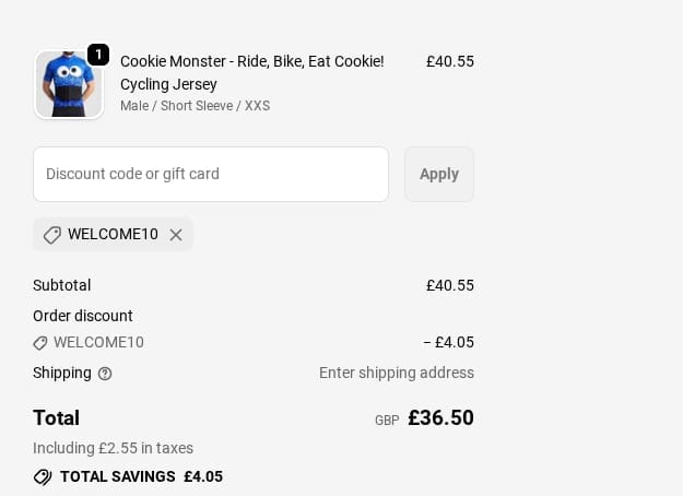 Screenshot of the Granny Gear discount code working