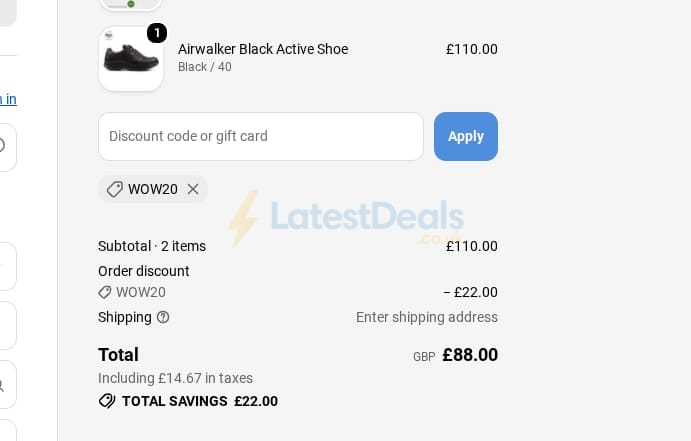 Screenshot of the Grisport discount code working