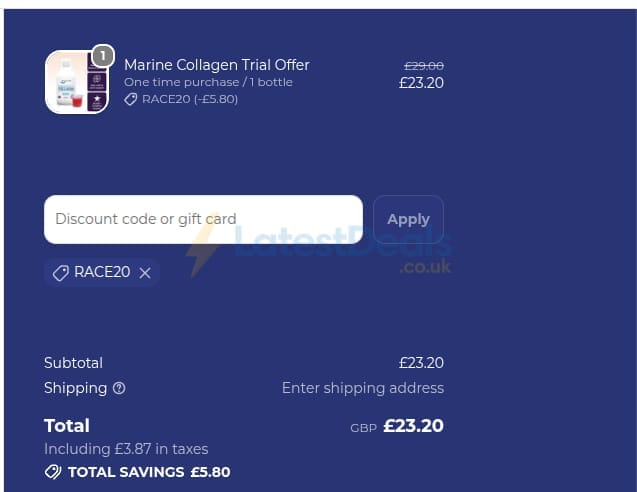 Screenshot of the Reverse Life discount code working