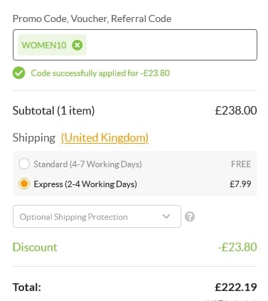 Screenshot of the SmartBuyGlasses discount code working