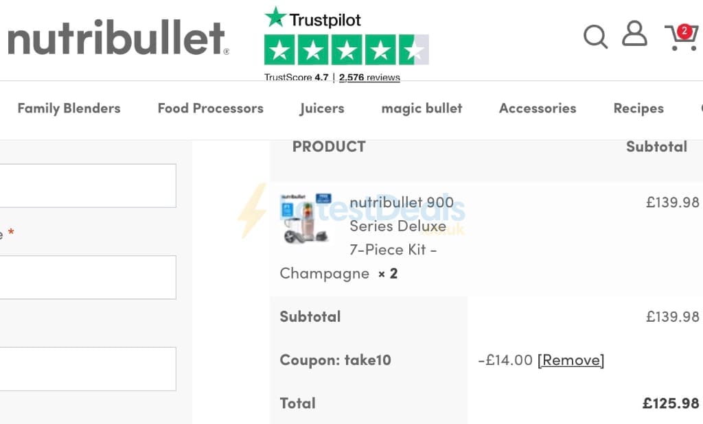 Screenshot of the Nutribullet discount code working