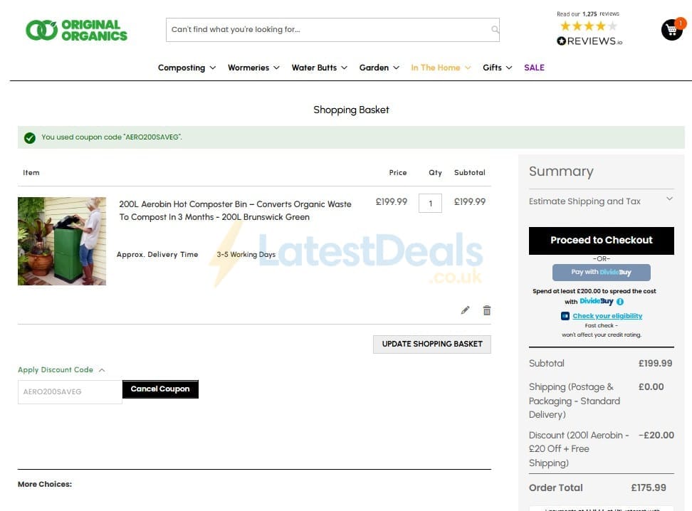 Screenshot of the Original Organics discount code working