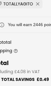 Screenshot of the Total Cards discount code working