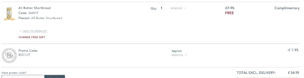 Screenshot of the Whittard of Chelsea discount code working