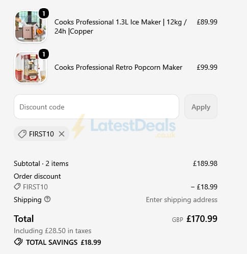Screenshot of the Cooks Professional discount code working