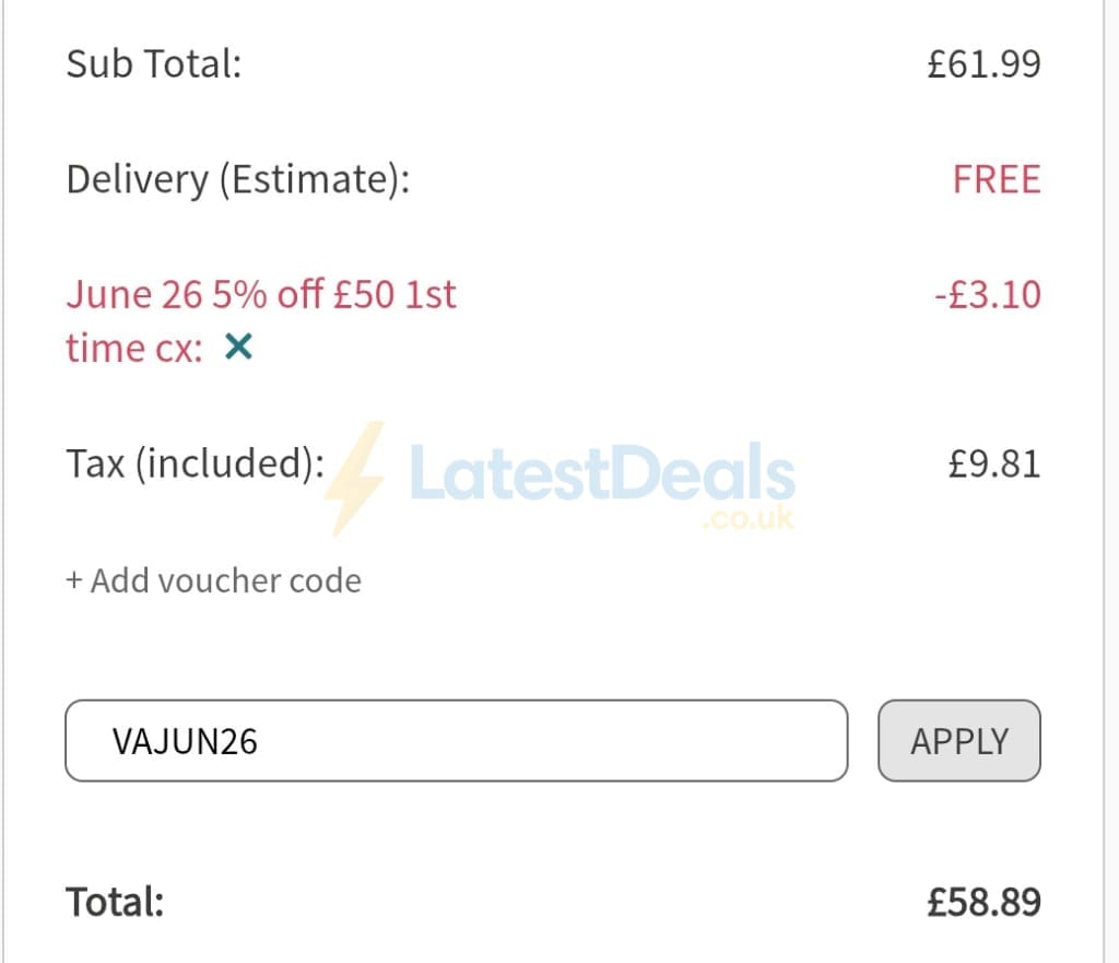 Screenshot of the Viovet discount code working