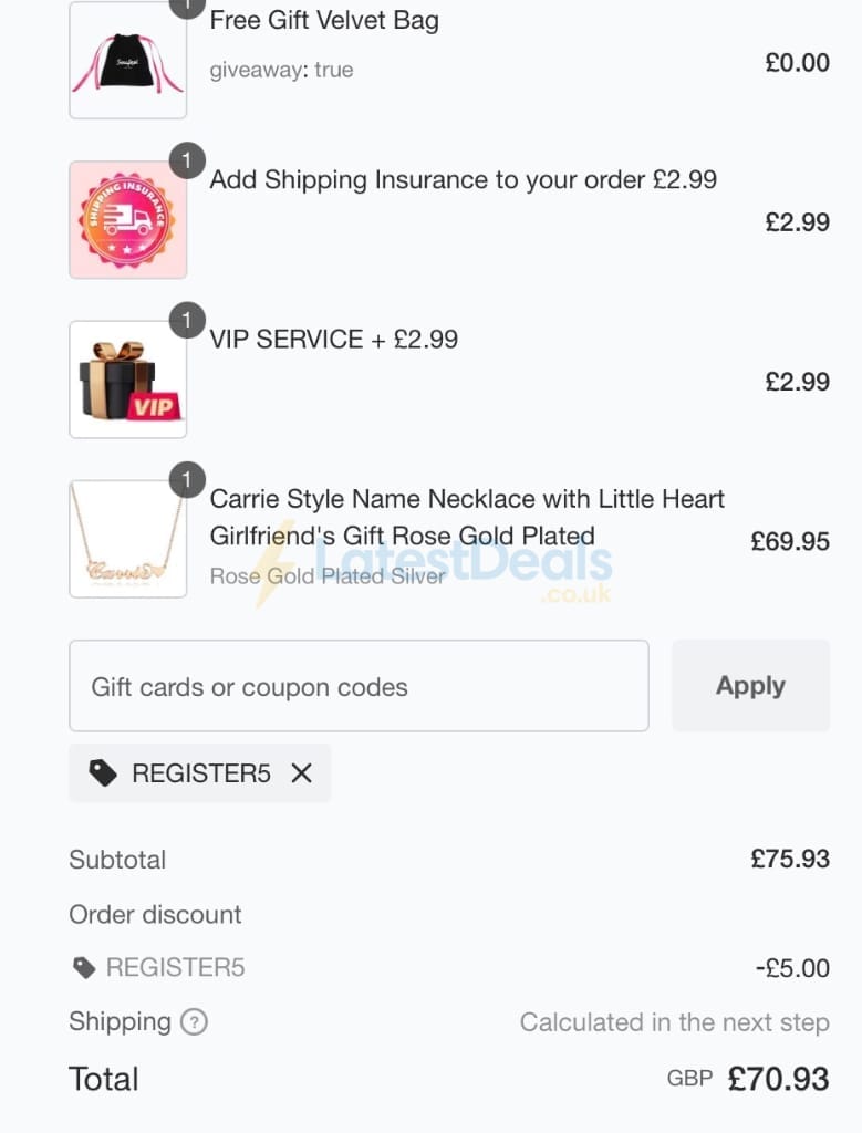 Screenshot of the Soufeel discount code working
