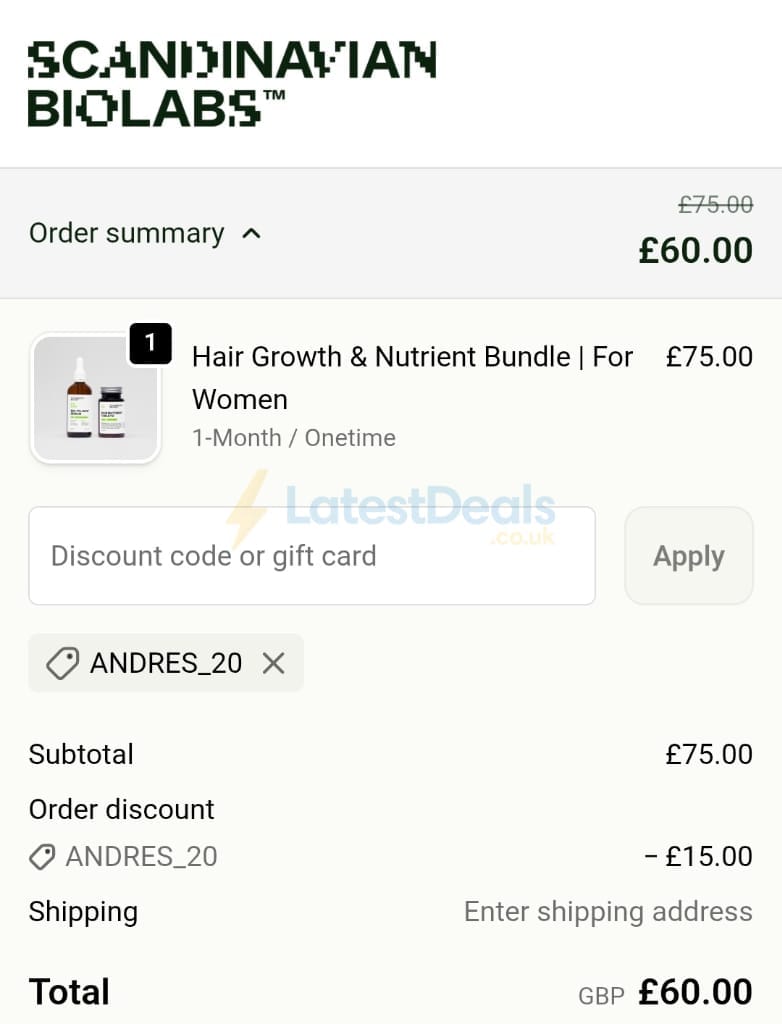 Screenshot of the Scandinavian Biolabs discount code working