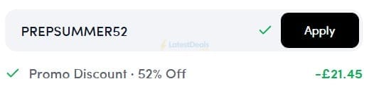 Screenshot of the Prep Kitchen discount code working