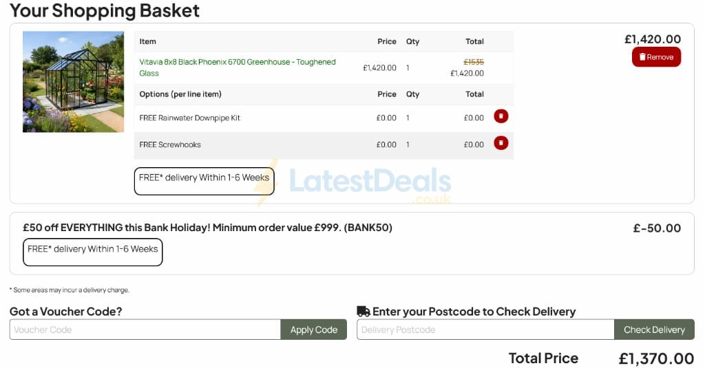 Screenshot of the Greenhouse Stores discount code working