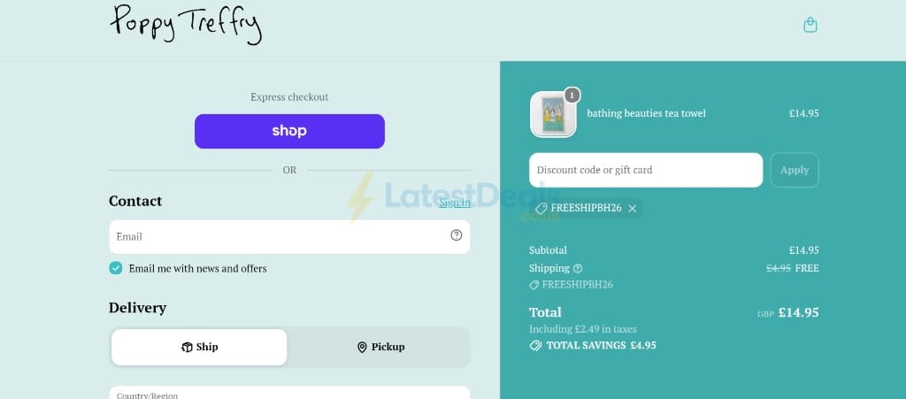 Screenshot of the Poppy Treffry discount code working