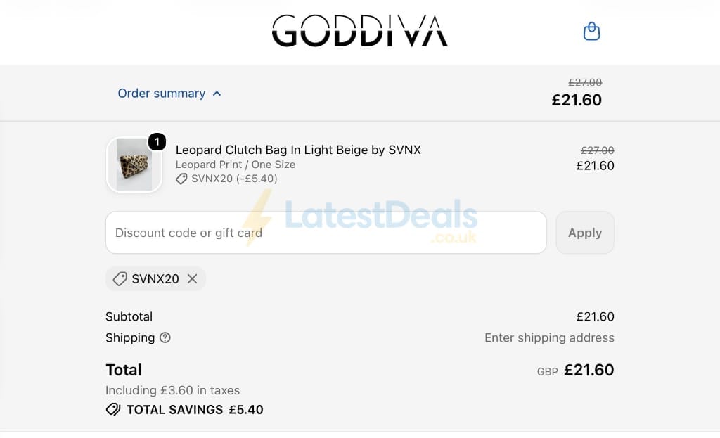 Screenshot of the Goddiva discount code working