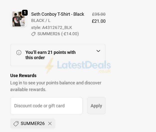 Screenshot of the Volcom discount code working