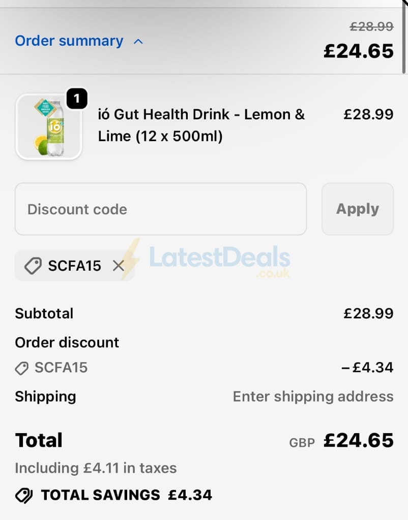 Screenshot of the ió Gut Health Drink discount code working