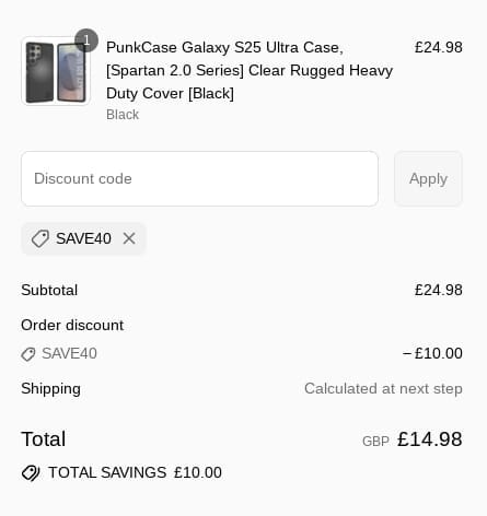 Screenshot of the Punkcases discount code working