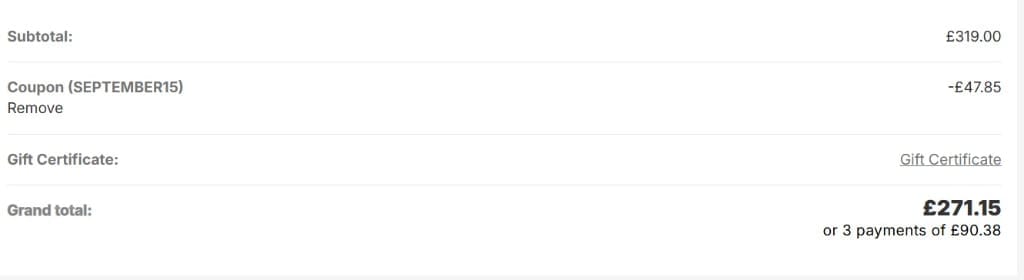 Screenshot of the Nextbase discount code working