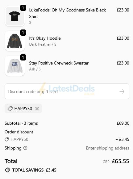 Screenshot of the Fanjoy discount code working