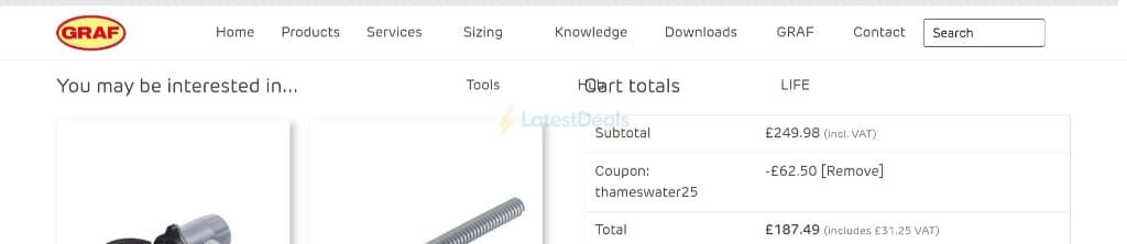 Screenshot of the GRAF UK discount code working